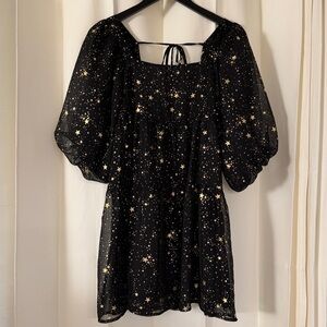 Nasty Gal Empire Trapeze Dress Starry Night Black and Gold